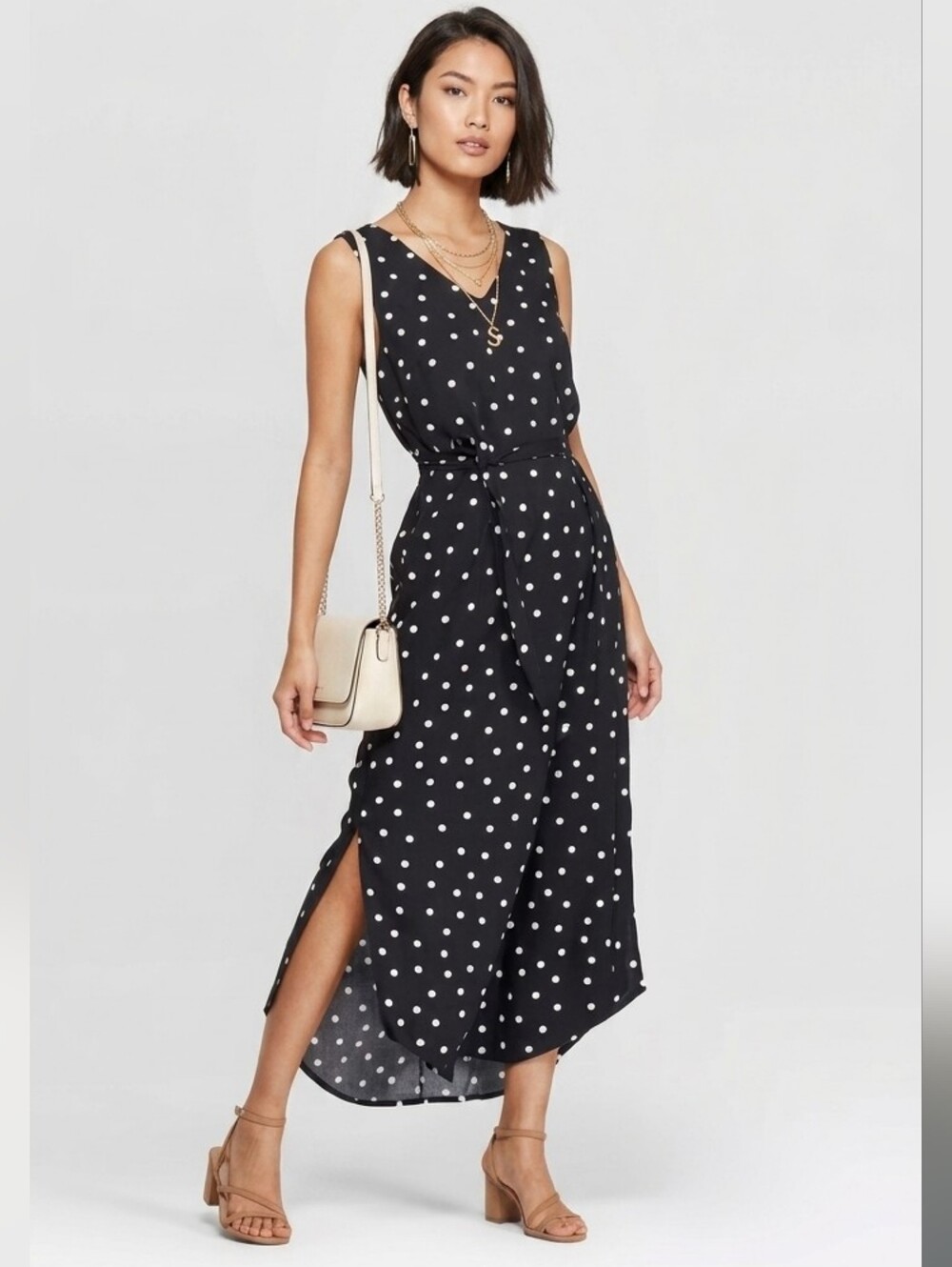 A New Day ✨️ Women’s Black Polka Dot Sleeveless Maxi Dress Size XS